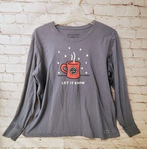 Life is Good XXL Women's Crusher T Shirt " Let it Snow" Hot Mug Graphic